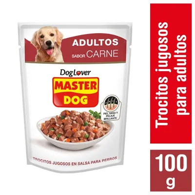 Alimento Para Perros Adultos Trocitos Jugosos Sabor Carne, Arroz Y Verduras Sobre, 100 G