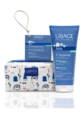 Pack 1ra Crema Lavante en Barra 100g + 1er Shampoo 200ml + Cosmetiquero de Uriage