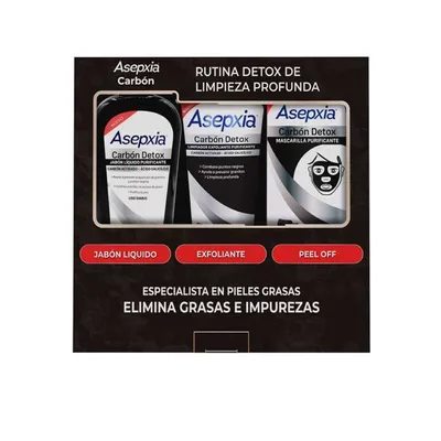 Tripack Asepxia Carbón Limpiador Liquido + Exfoliante + Peel Off