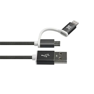 Cable KlipX 2 en 1 Micro USB y Lightning Negro Original
