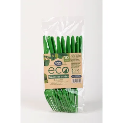 Tenedor Verde Biodegradable, 10 Un