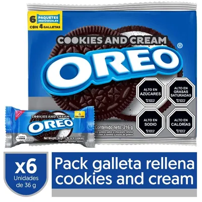 Galletas Pack Cookies & Cream, 6 Un X 36 G C/U